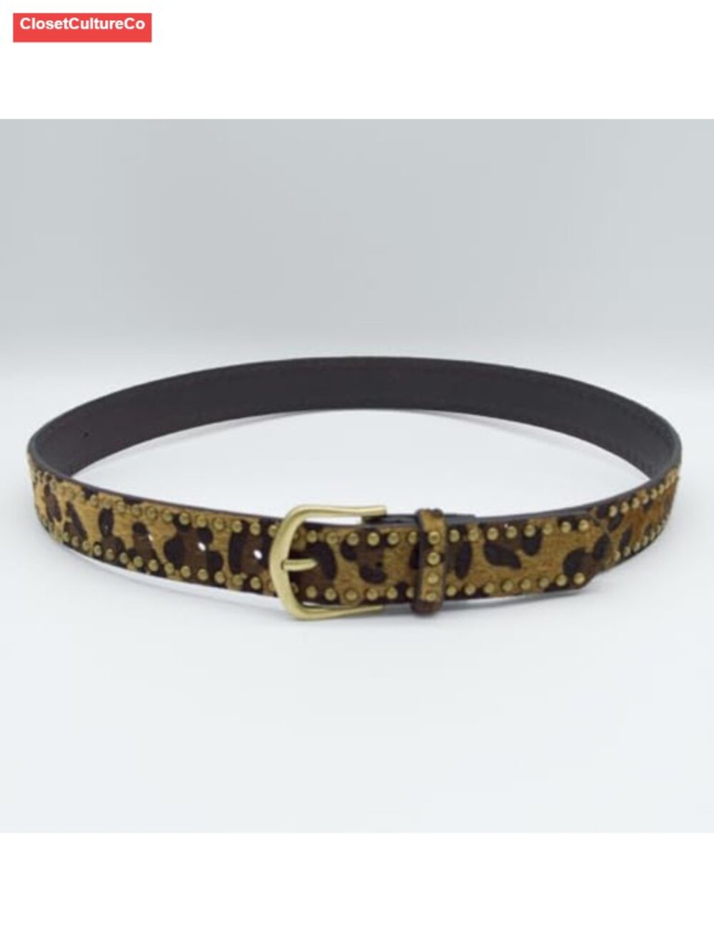 Leopard Print Faux Leather Belt with Gold Buckle for Women - Picture 5 of 6
